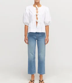 Cotton Poplin Peplum Blouse in Bright White