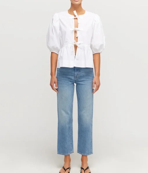 Cotton Poplin Peplum Blouse in Bright White