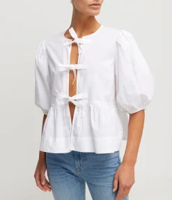 Cotton Poplin Peplum Blouse in Bright White