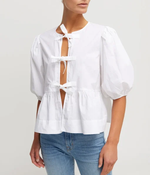 Cotton Poplin Peplum Blouse in Bright White