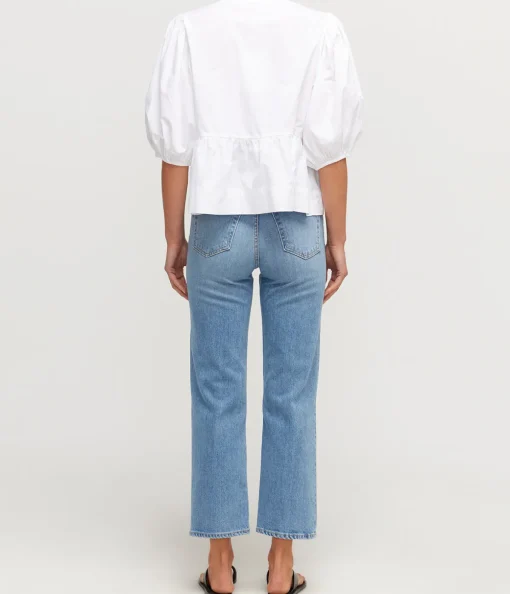 Cotton Poplin Peplum Blouse in Bright White