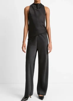 Cowl Neck Bias Satin Top in Black