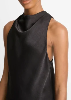 Cowl Neck Bias Satin Top in Black