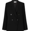 Crepe Double Breasted Blazer in Black