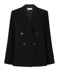 Crepe Double Breasted Blazer in Black