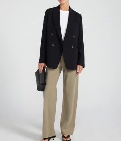 Crepe Double Breasted Blazer in Black