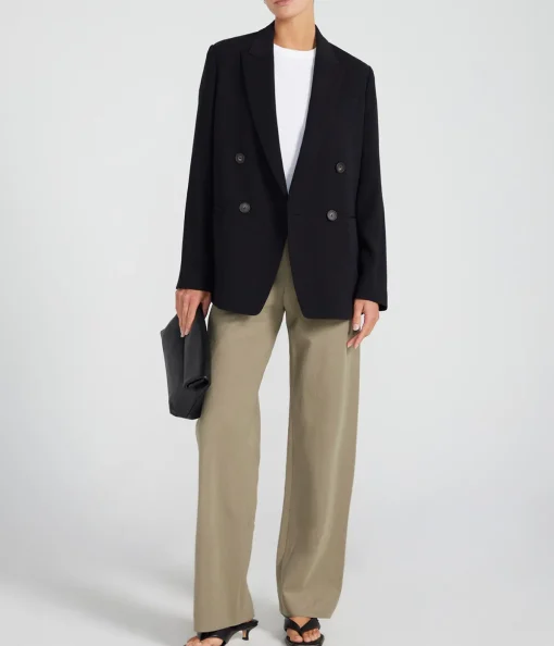 Crepe Double Breasted Blazer in Black