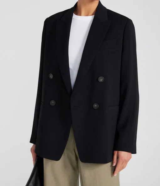 Crepe Double Breasted Blazer in Black