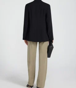 Crepe Double Breasted Blazer in Black