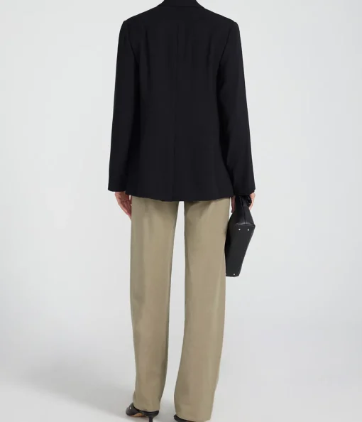 Crepe Double Breasted Blazer in Black