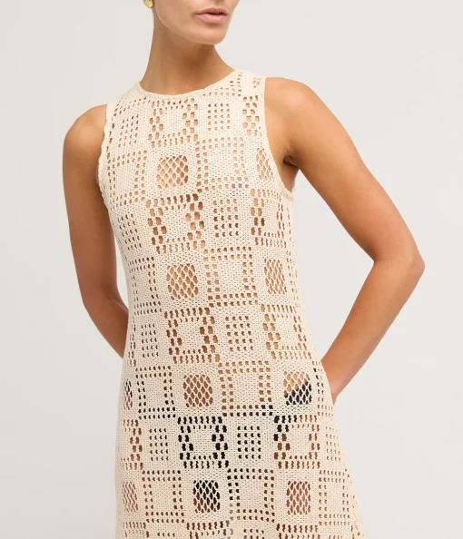 Crochet Highneck Sleeveless Dress in Cube