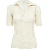 Crochet Polo Top in Creme