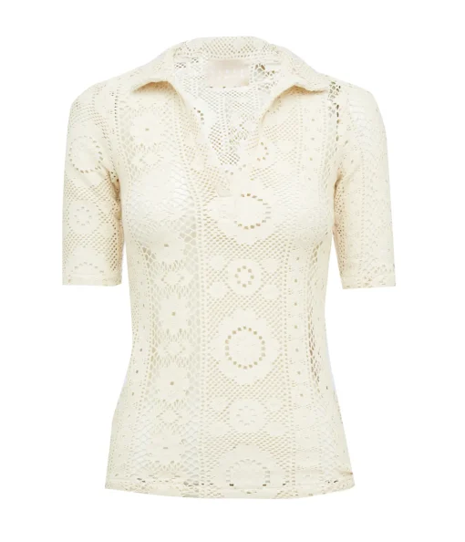 Crochet Polo Top in Creme