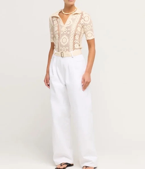 Crochet Polo Top in Creme