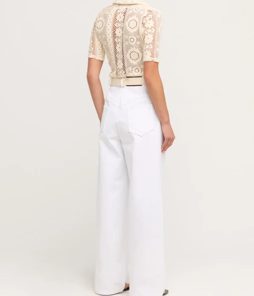 Crochet Polo Top in Creme