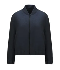 Cropped Wool Bomber Jacket in Navy