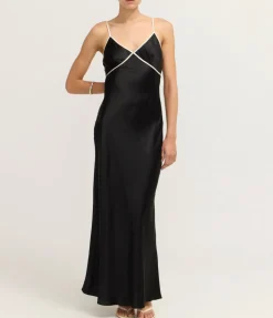 Crush Contrast Bind Cami Dress in Black and Cream