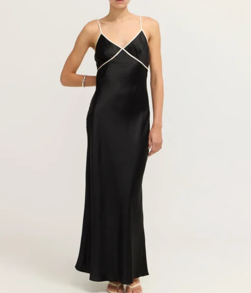 Crush Contrast Bind Cami Dress in Black and Cream
