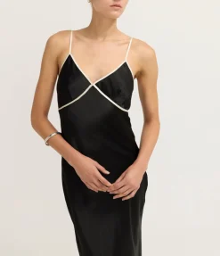 Crush Contrast Bind Cami Dress in Black and Cream