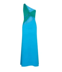 Cut Out One Shoulder Maxi Dress in Peppermint and Aqua