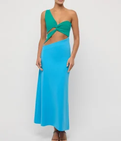 Cut Out One Shoulder Maxi Dress in Peppermint and Aqua