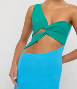 Cut Out One Shoulder Maxi Dress in Peppermint and Aqua