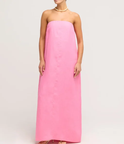 Delphi Organic Linen Strapless Dress in Rose