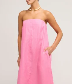 Delphi Organic Linen Strapless Dress in Rose