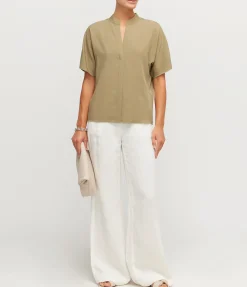 Dolman Band Collar Shirt in Artichoke