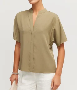 Dolman Band Collar Shirt in Artichoke