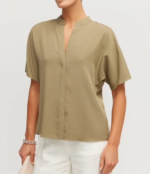 Dolman Band Collar Shirt in Artichoke