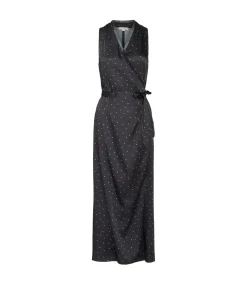 Dot Wrap Dress with Panelled Chiffon in Black