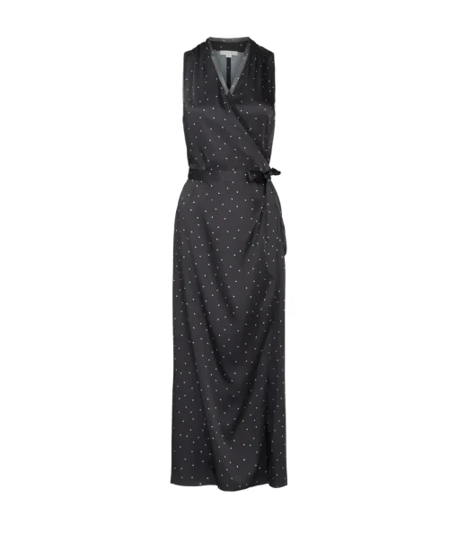Dot Wrap Dress with Panelled Chiffon in Black
