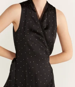 Dot Wrap Dress with Panelled Chiffon in Black