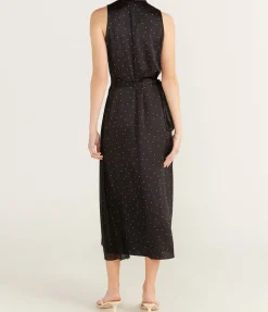 Dot Wrap Dress with Panelled Chiffon in Black