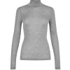 Doudo Thin Ribbed Turtle Neck Top in Grey Melange