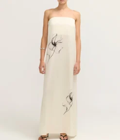 Dream State Strapless Dress in Cream Floral