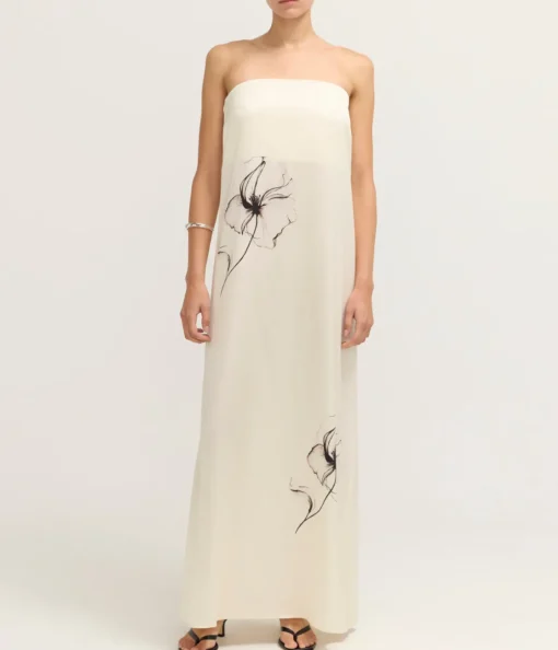 Dream State Strapless Dress in Cream Floral