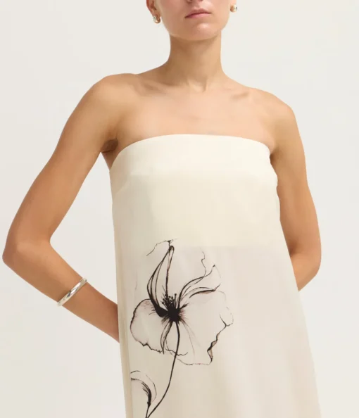 Dream State Strapless Dress in Cream Floral