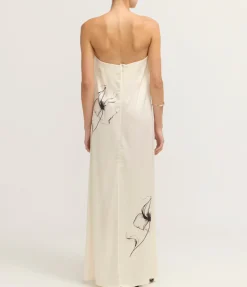 Dream State Strapless Dress in Cream Floral