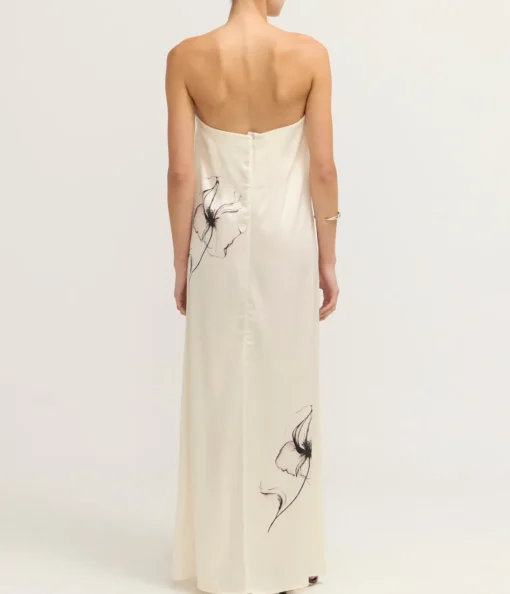 Dream State Strapless Dress in Cream Floral