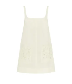 Embroidered Shift Mini Dress in Crème