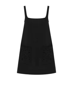 Embroidered Shift Mini Dress in Ebony