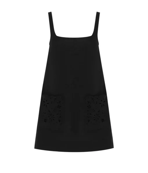 Embroidered Shift Mini Dress in Ebony