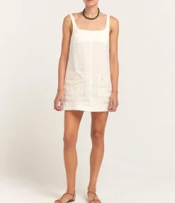 Embroidered Shift Mini Dress in Crème