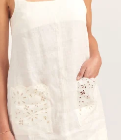 Embroidered Shift Mini Dress in Crème