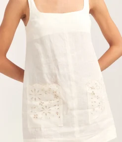 Embroidered Shift Mini Dress in Crème