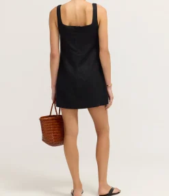 Embroidered Shift Mini Dress in Ebony