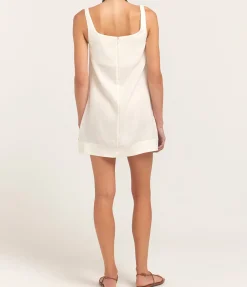 Embroidered Shift Mini Dress in Crème