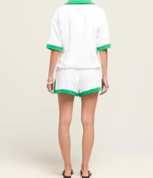 Estate Towelling Tee in Bianco with Verde Trim